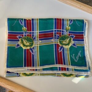 Vintage Kenzo Paris Silk Scarf Multicolor Plaid Floral Print
